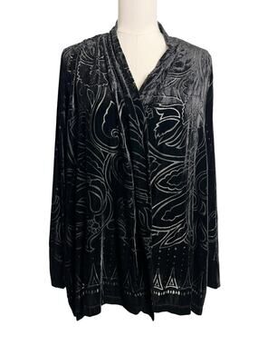 Soma Kimono Robe Womens L/XL Black Velvet Floral Burnout Wrap Lounge Boho Chic